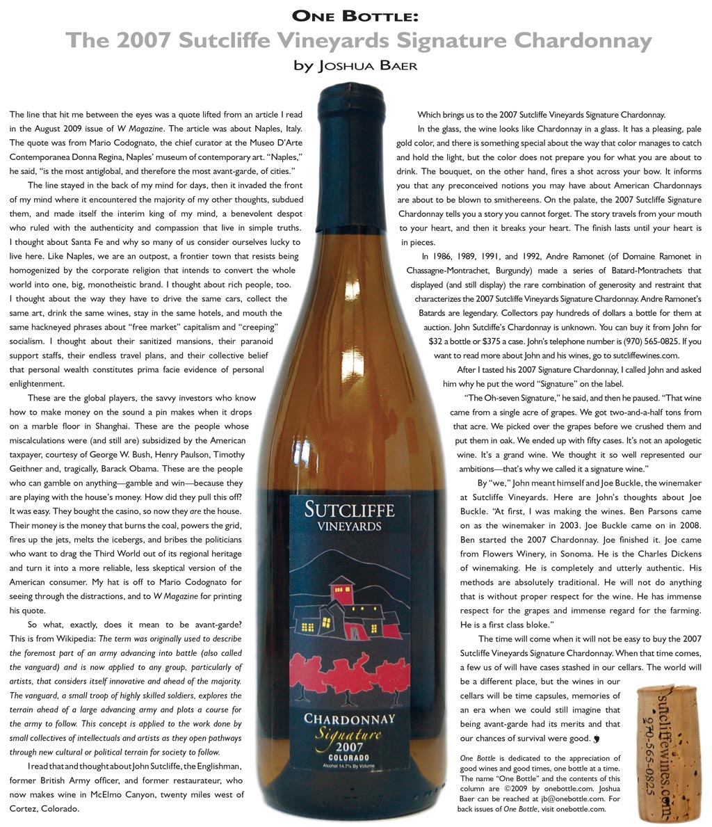 2007 Sutcliffe Vineyards Signature Chardonnay