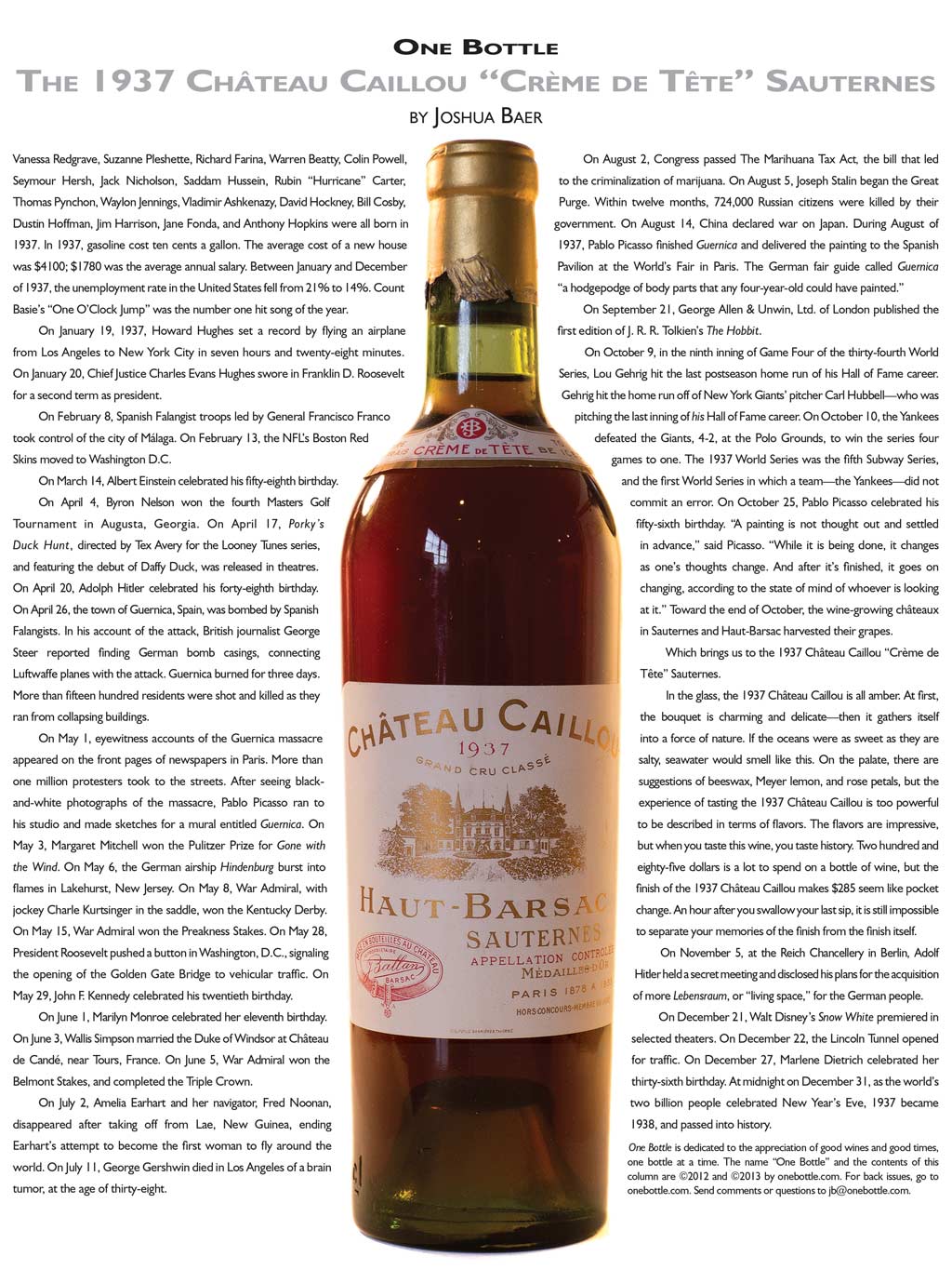 1937 Château Caillou "Crème de Tête" Sauternes