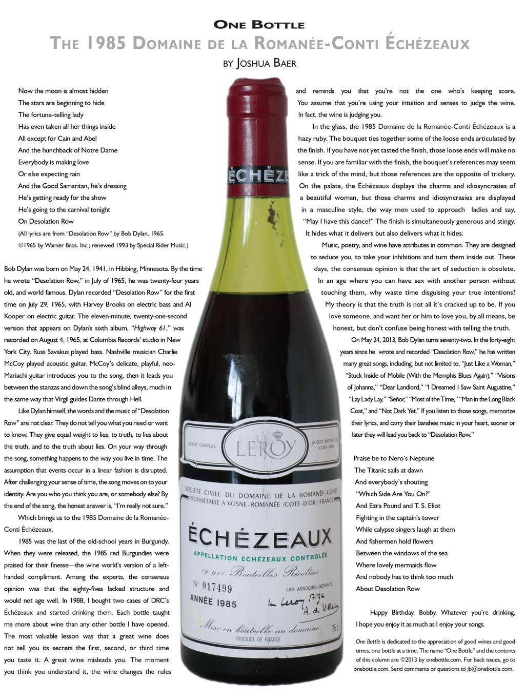 1985 Domaine de la Romanée-Conti Échézeaux